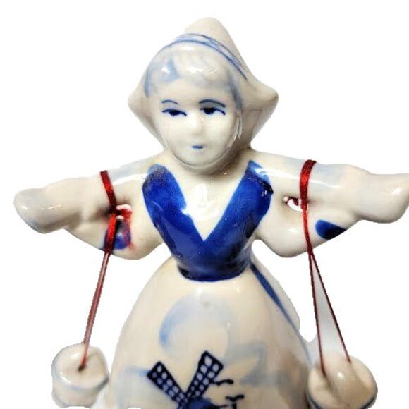 Pair Blue White Man & Woman Bells Dutch Holland Jugs Clappers Ceramic - Picture 2 of 5